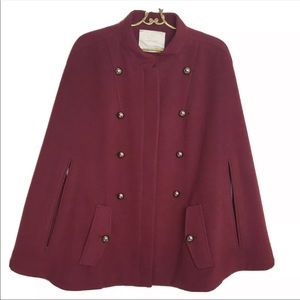 Anthropologie Leifsdottir Cape Red Silver Button Down Poncho Coat